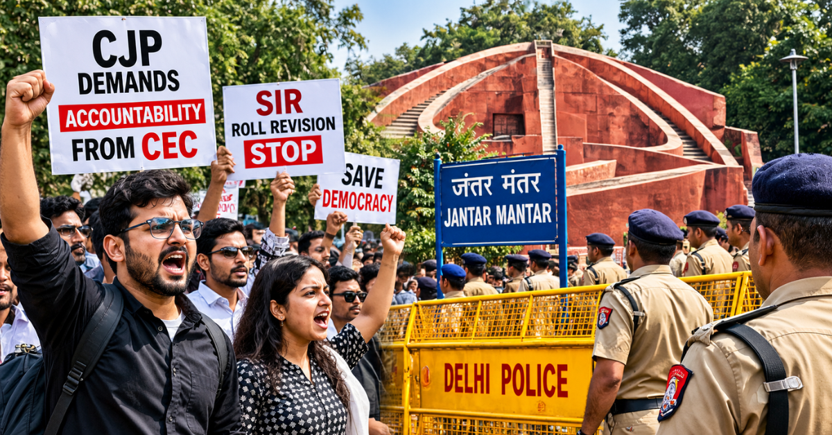 Cockroach Janata Party demonstration at Jantar Mantar, emphasising the alleged demonstration and the Delhi Police's to grant permission
