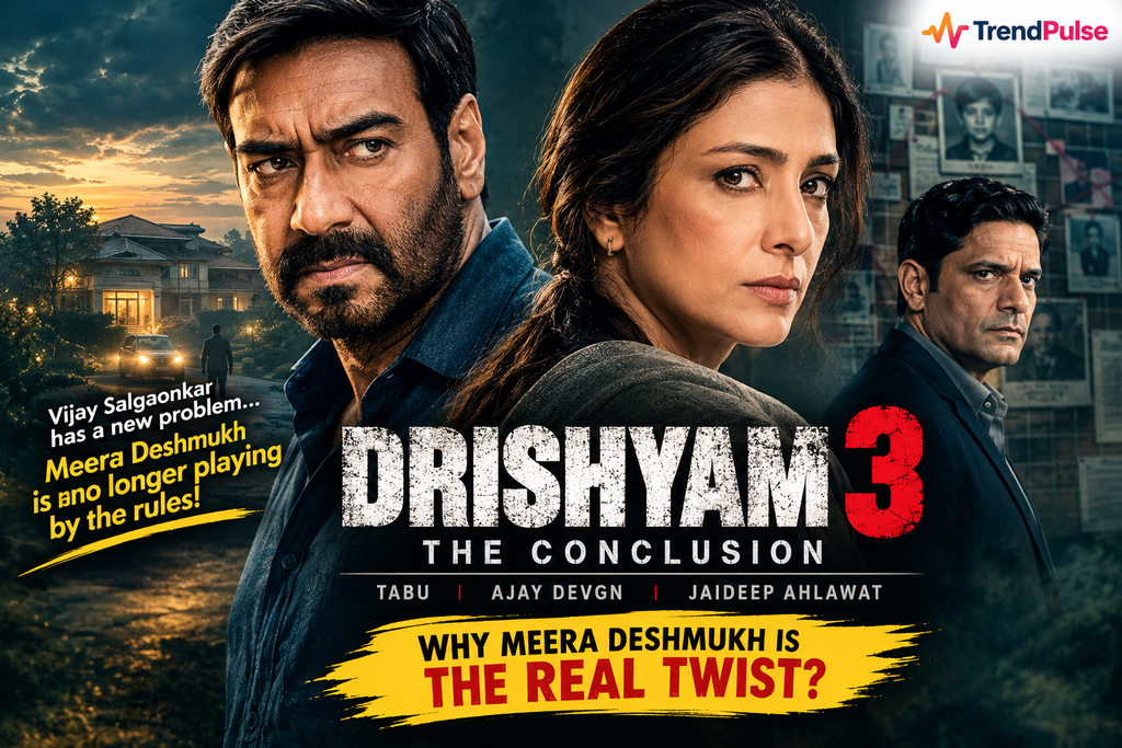 Tabu as Meera Deshmukh and Ajay Devgn as Vijay Salgaonkar in Drishyam 3 The Conclusion